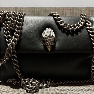 Black Leather Clutch with Silver Chain